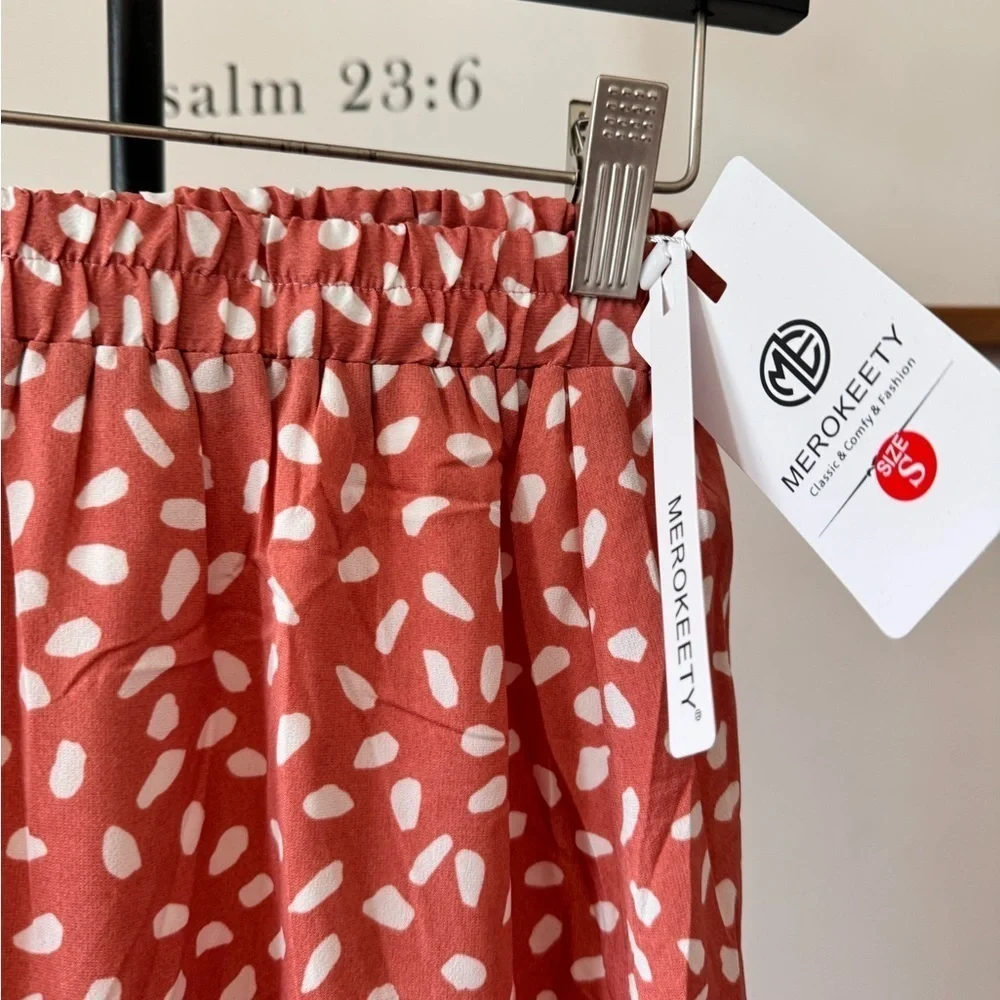 NWT MEROKEETY Women's Boho Leopard Print Skirt Pleated A-Line Swing Midi Skirts